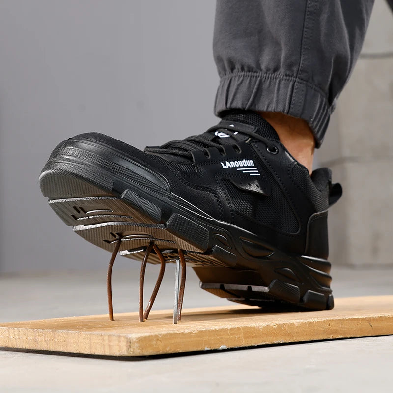 Lanoudun Heavy Wear Resistant Black Safety Shoes For Men Steel Toe Puncture Resistant Euro Standard Cap Hiking