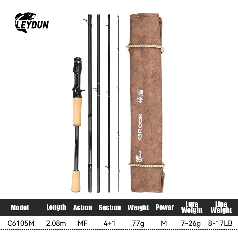 Leydun New BROOK Super Light Fishing Rod 4+1 Section 74g MF Action Fuji Guide M/ML Travel Spinning Casting Rod for Bass Pike
