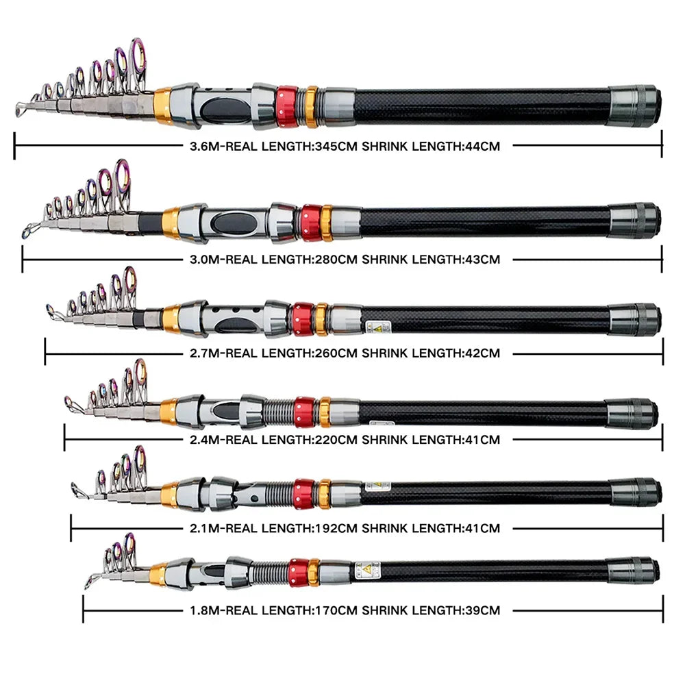 GHOTDA Light Telescopic Fishing Rod Portable Short Spinning Rods Carbon Fiber Super Hard 1.8M 2.1M 2.4M 2.7M 3.0M 3.6M