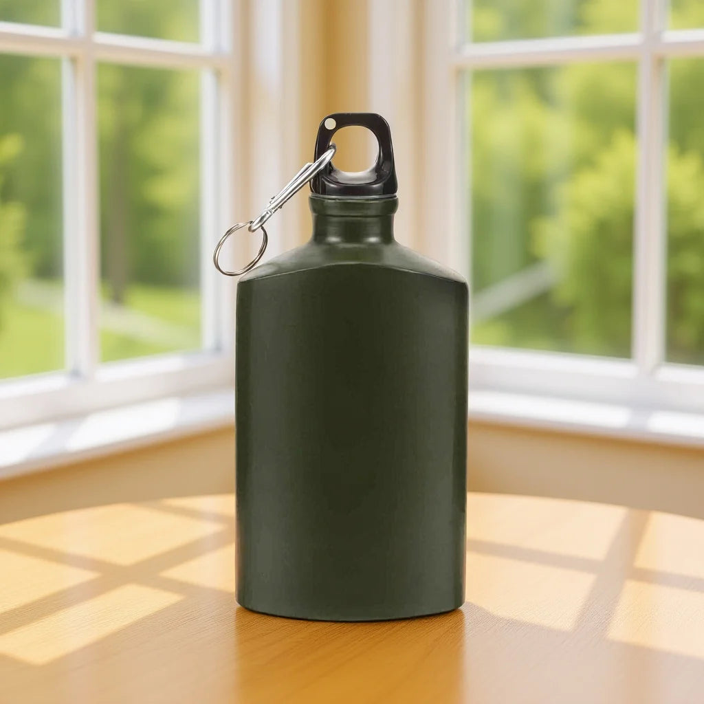 Durable Aluminum Canteen 500ml Flat Portable Water Bottle for Outdoor Camping Hiking Travel Lightweight Army Green