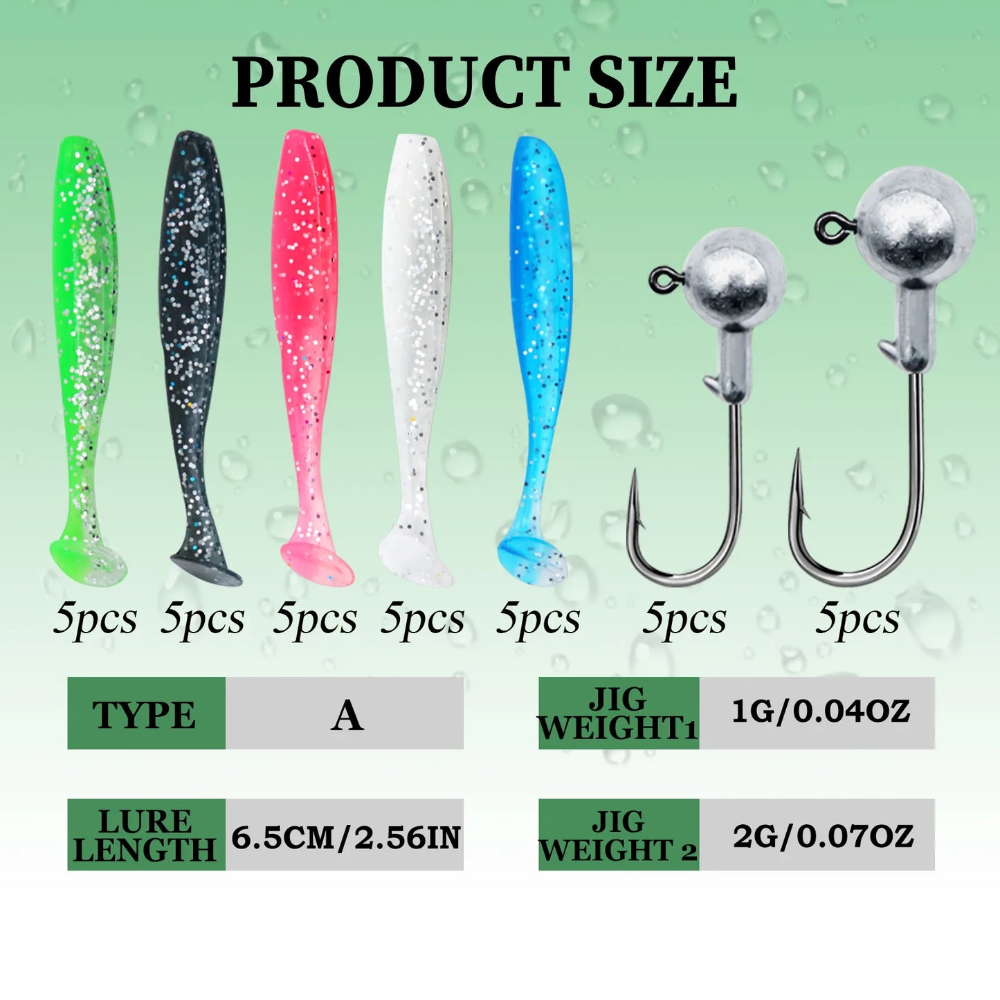 9KM Fishing Lure Kit Paddle Tail Swimbaits Soft Lure with Round Jig Head Hook 35pcs for Trout Bass Freshwater Fishing