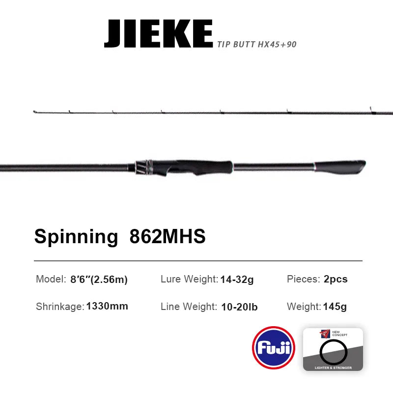 PURELURE JIEKE 9FT Spinning Casting Rod High Carbon Universal Long Throwing Fishing Rod in FUJI Accessories Fast