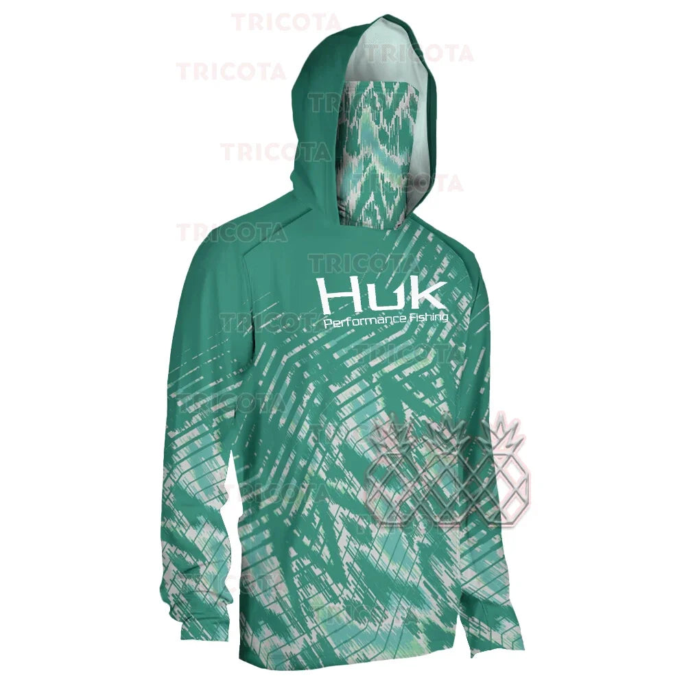 Fishing Shirts Men Hooded Mask Fish Tops Wear Breathable Clothes Summer Long Sleeve Fishing Shirt Anti-UV Camisa De Pesca