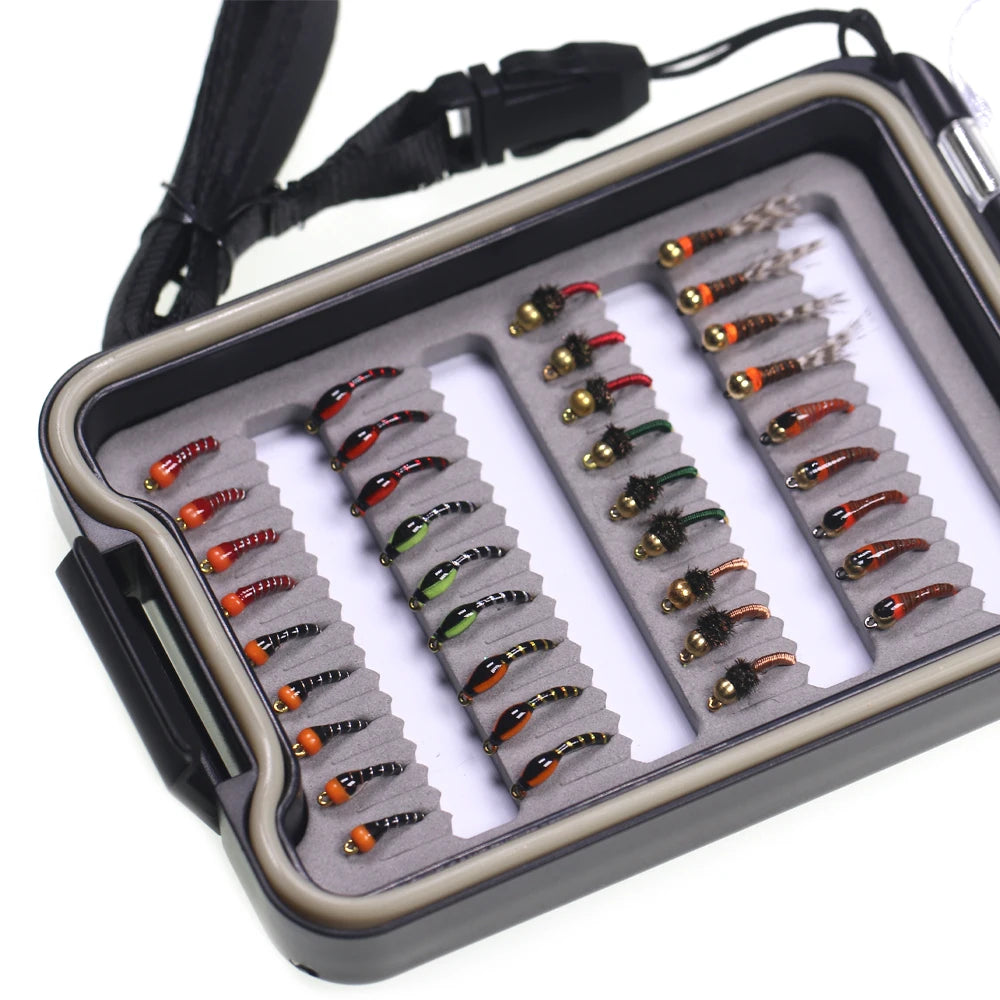 36pcs Fly Fishing Flies Kit Fly Fishing Gear With Epoxy Buzzer Nymph Perdigone Nymphs Assortment Trout Bass Fishing Lure Baits