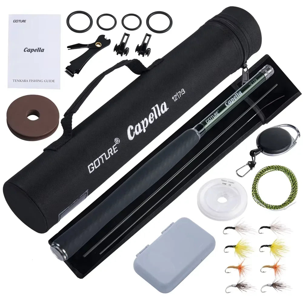 Goture Tenkara Fishing Kit 3.6m Rod with Spare Tip Section&Storage Bag Complete Beginner Tenkara Kit for Travel Hiking Camping