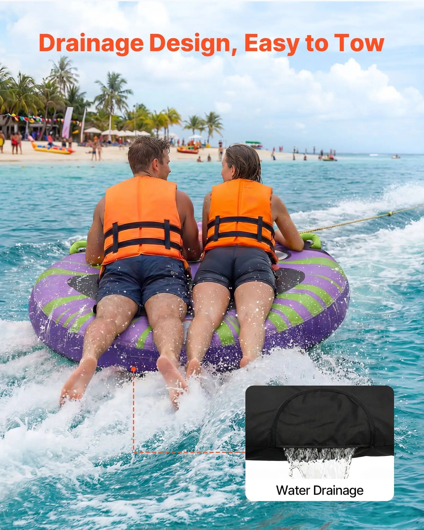 Towable Tubes for Boating, 2-Rider Inflatable Boat Tubes and Towables, 340lbs Capacity Water Sport Tube for Boat to Pull - with