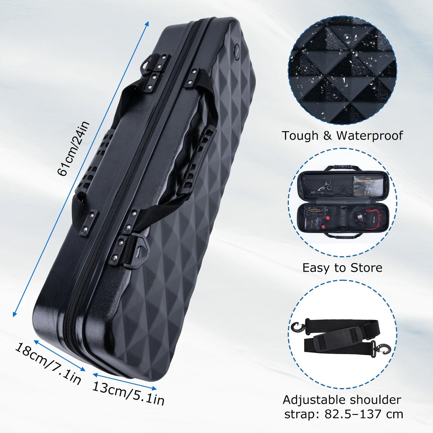 GOTURE Full Fishing Tackle Set 4-Piece Travel Rod Spinning Reel with 66pcs Lures Waterproof Hard Case for Freshwater Saltwater