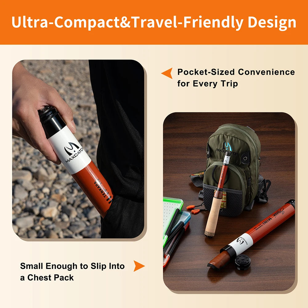 Maximumctach Stream 5FT/6FT Mini Tenkara Fly Fishing Rod 6:4 Action 10/12Sec Telescoping Travel Tenkara Fly Rod with Extra Tip