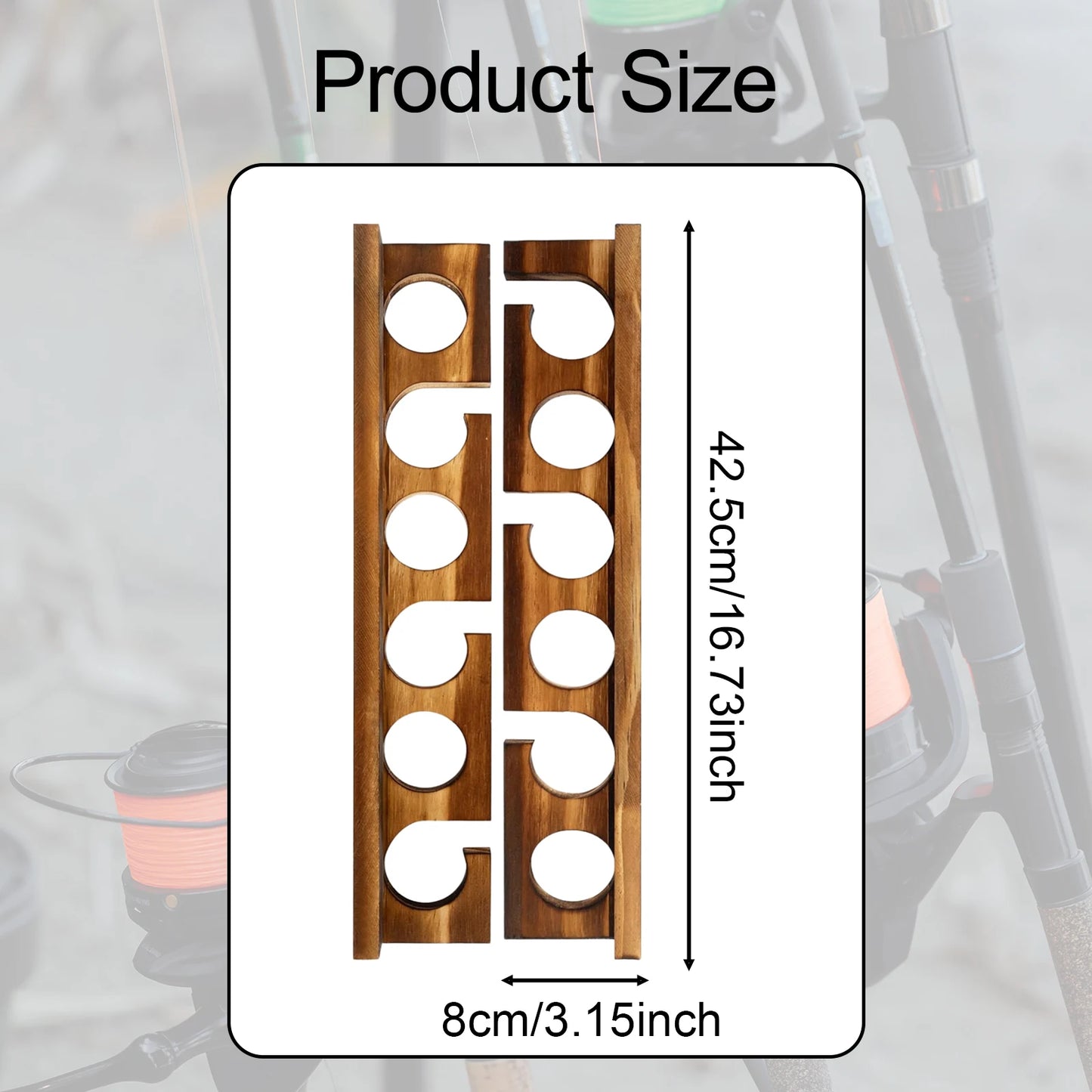 2Pcs Fishing Rod Holders Display Gear Equipment Wood for Garage Storage Organizer for Men Spinning Rods Shed Cabin Boat House