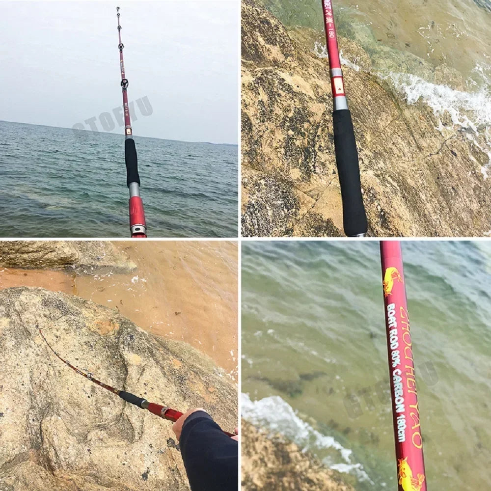 1.8M 2.1M 2.4M Portable 3-Piece Fishing Rod Travel Surf Saltwater Carbon Spinning Rod 30-50lb Boat Jigging Trolling Fishing Rod