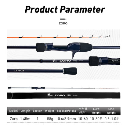 LEYDUN ZORO Super Light Fishing Rods 145cm 58g Tianium Tip Cuttlefish  Fishing Casting Rod Squid Boat Fishing