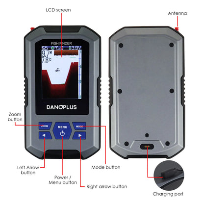 Fish Finder Wireless Sonar Sensor 125kHz Frequency 45 Meters / 147 Feet Depth Alarm Function and Large LCD Display
