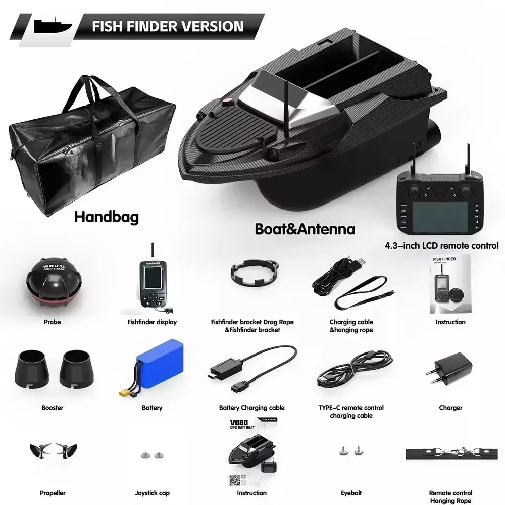 Sonar V080 12V 800M Bait Boat 9 Fishing Spots 180 Fishing Spots Load 3KG Fish Finder Dual Motor Smart Cruise Return Trawler