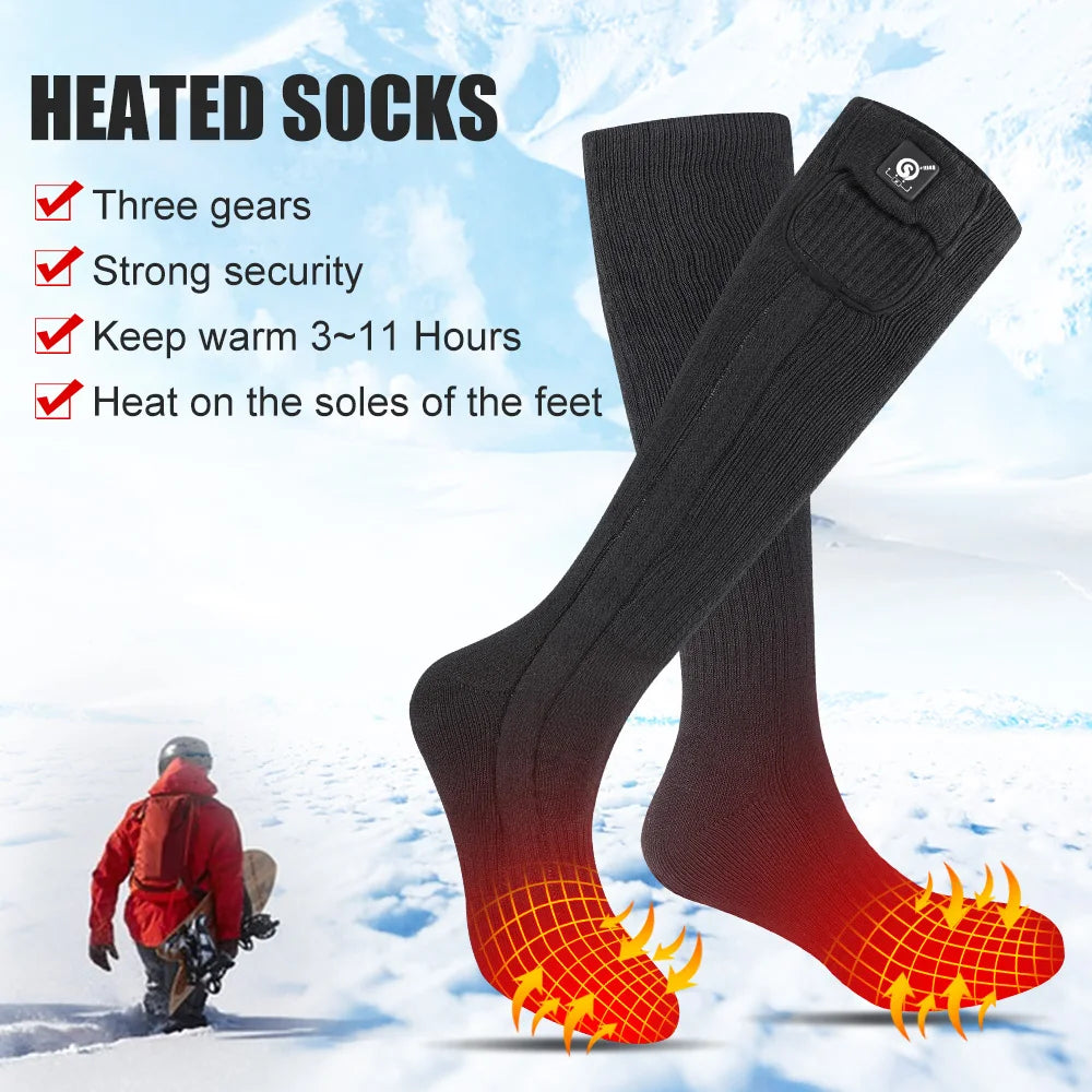 Camping Hiking Outdoor Winter Soft Thick Plush Warm Heating Freeze Protection Long Battery Heated Socks
