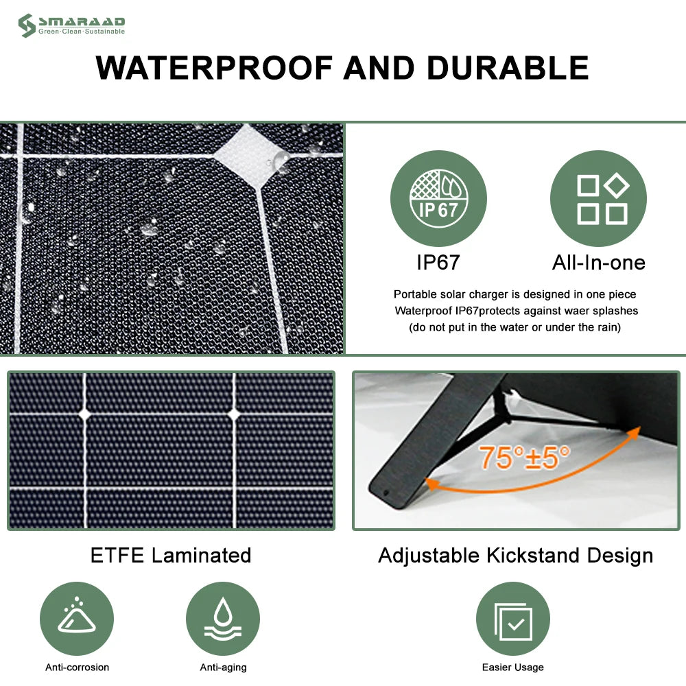 Foldable Solar Panel 100W Waterproof Portable Solar Generator 100W Foldable Energy Panel Mono Cells for Outdoor Camping