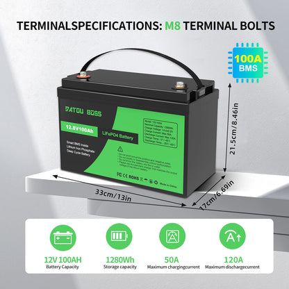 USA EU STOCK NO TAX 12V 100ah LIFEPO4 Battery Built-in BMS for RV Car Boat and Fishing Batteries Lithium Ion Batteries Pack
