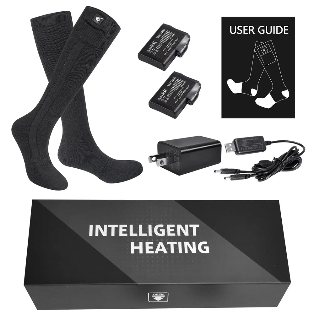 Camping Hiking Outdoor Winter Soft Thick Plush Warm Heating Freeze Protection Long Battery Heated Socks