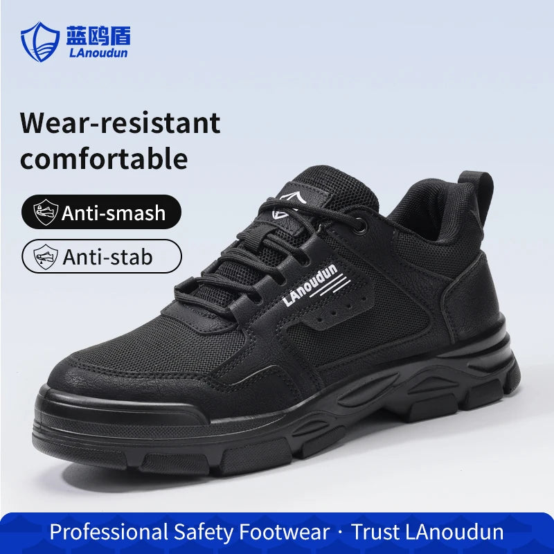 Lanoudun Heavy Wear Resistant Black Safety Shoes For Men Steel Toe Puncture Resistant Euro Standard Cap Hiking