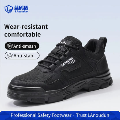Lanoudun Heavy Wear Resistant Black Safety Shoes For Men Steel Toe Puncture Resistant Euro Standard Cap Hiking