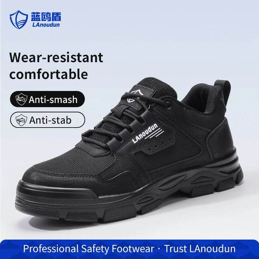 Lanoudun Heavy Wear Resistant Black Safety Shoes For Men Steel Toe Puncture Resistant Euro Standard Cap Hiking