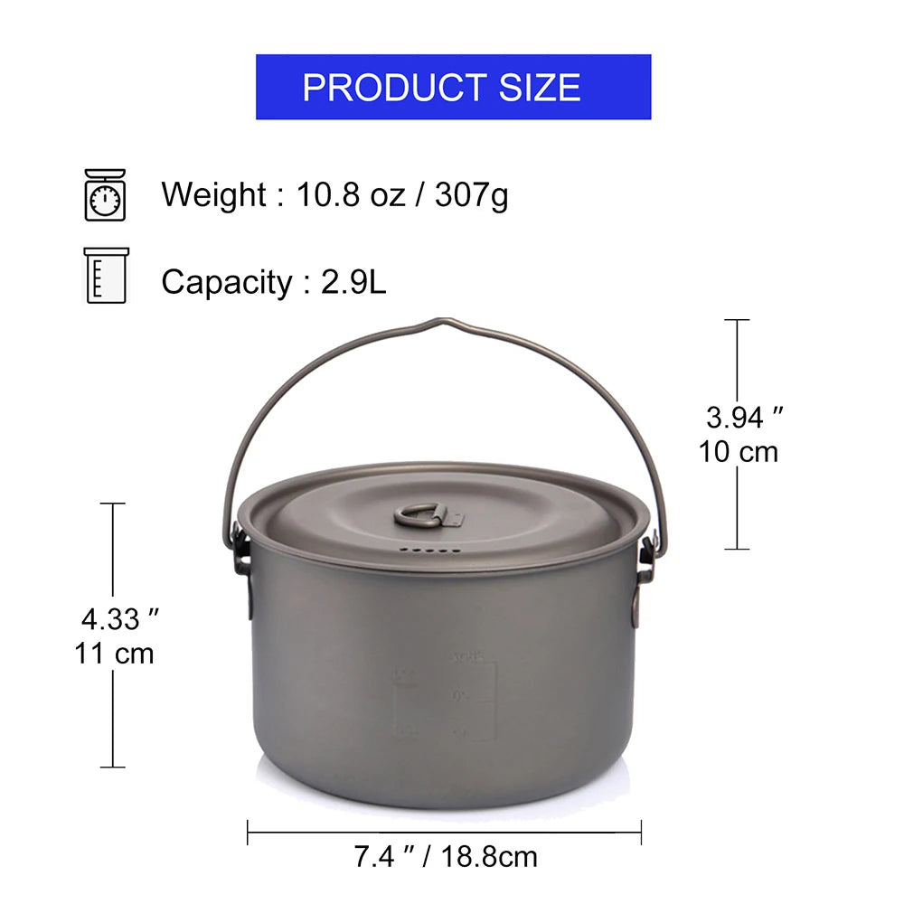 Widesea Camping Tableware Titanium Cookware Set Tourism Cauldron Outdoor Cooking Pot Picnic Kitchen Hiking Trekking