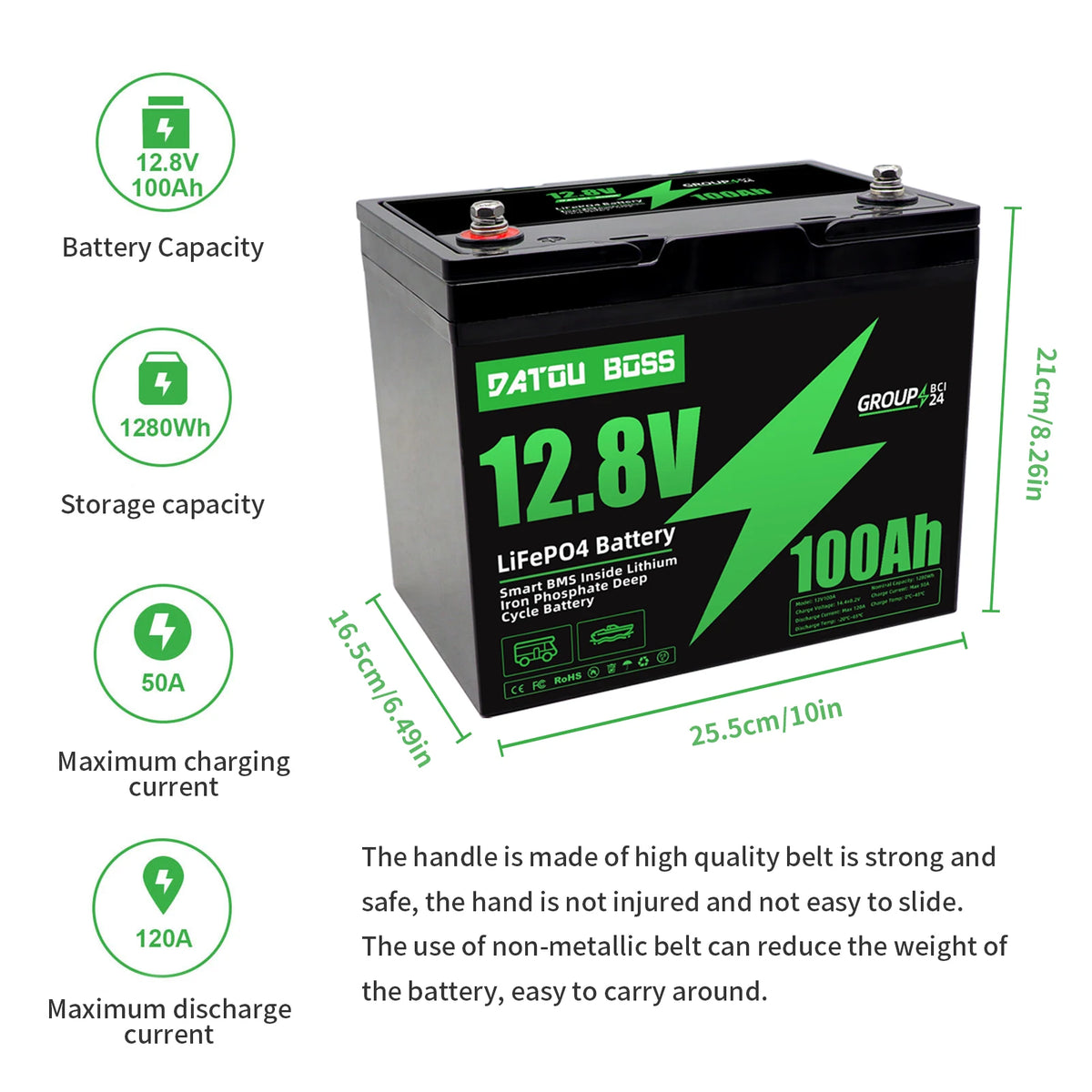 Datouboss US Stock Shipping Rechargeable 12V 100Ah  Deep Cycle Lithium Lifepo4 Battery for RV Solar Camping