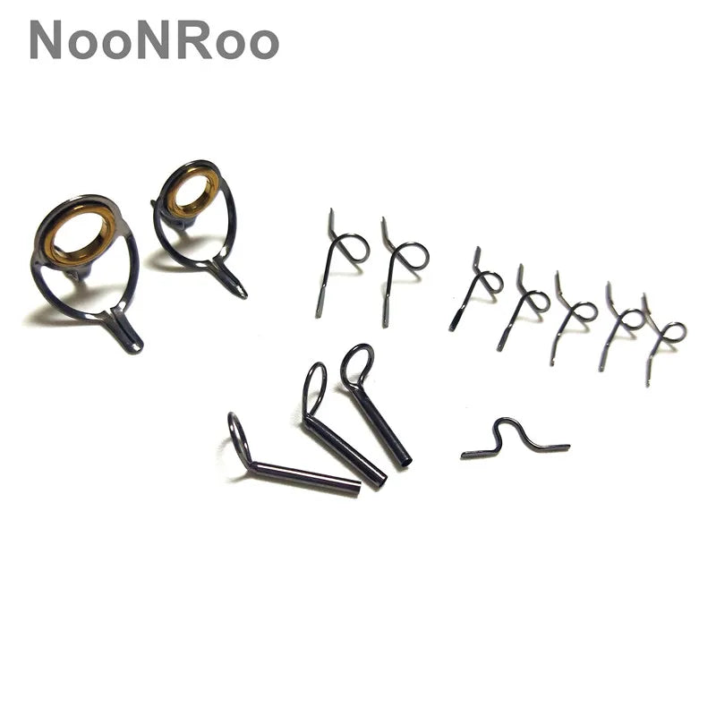 NooNRoo Fly Rod Guide Kit, Gold Ring with Snake Guide Set, Shinny Grey Color, 1 Set, 4.4g (13Pcs), DIY Repair