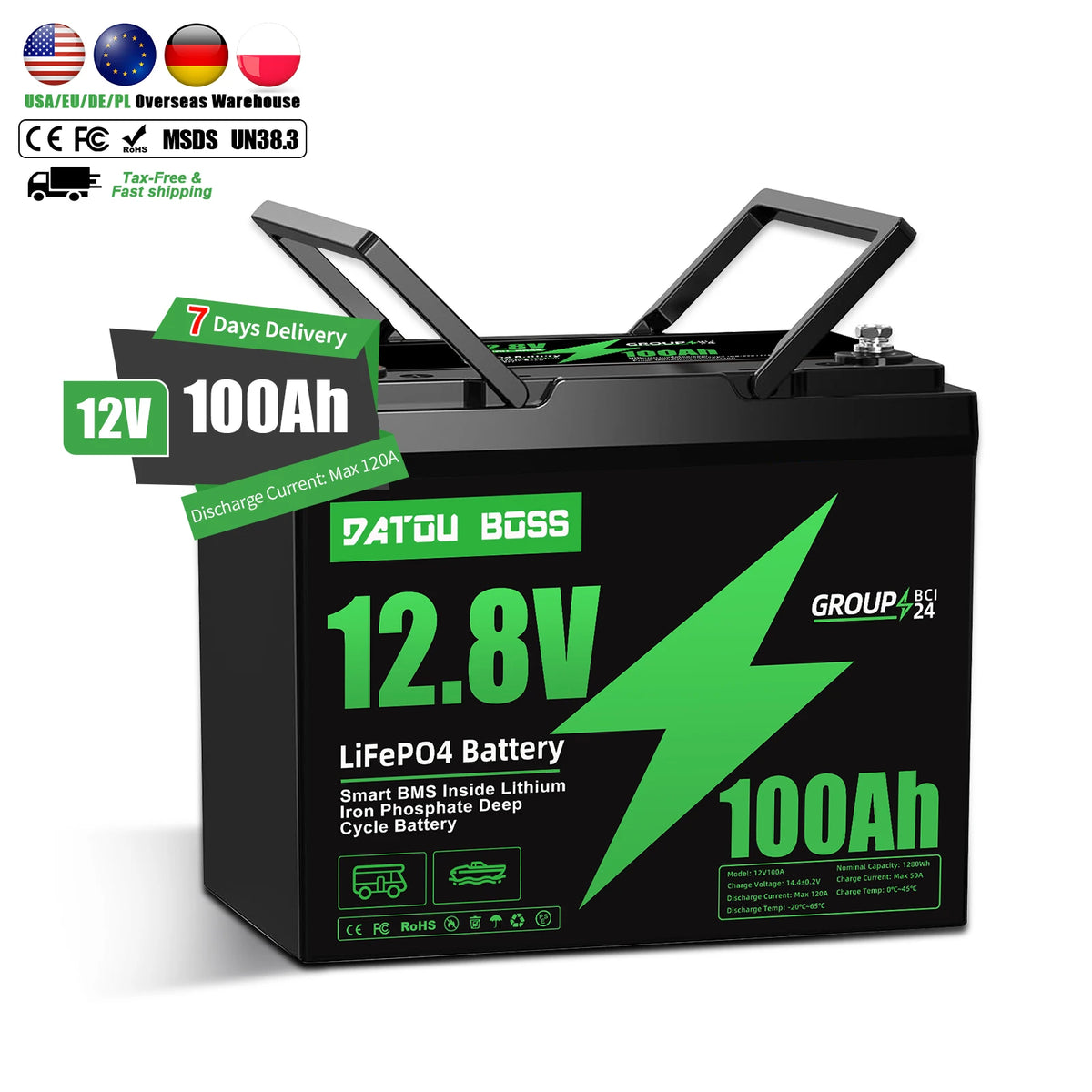 Datouboss US Stock Shipping Rechargeable 12V 100Ah  Deep Cycle Lithium Lifepo4 Battery for RV Solar Camping