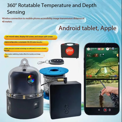 HD Split-Screen Live View Fish Finder - Wireless Direct Connection to Smartphones, Ideal for Kayak Fishing & Shore Angling
