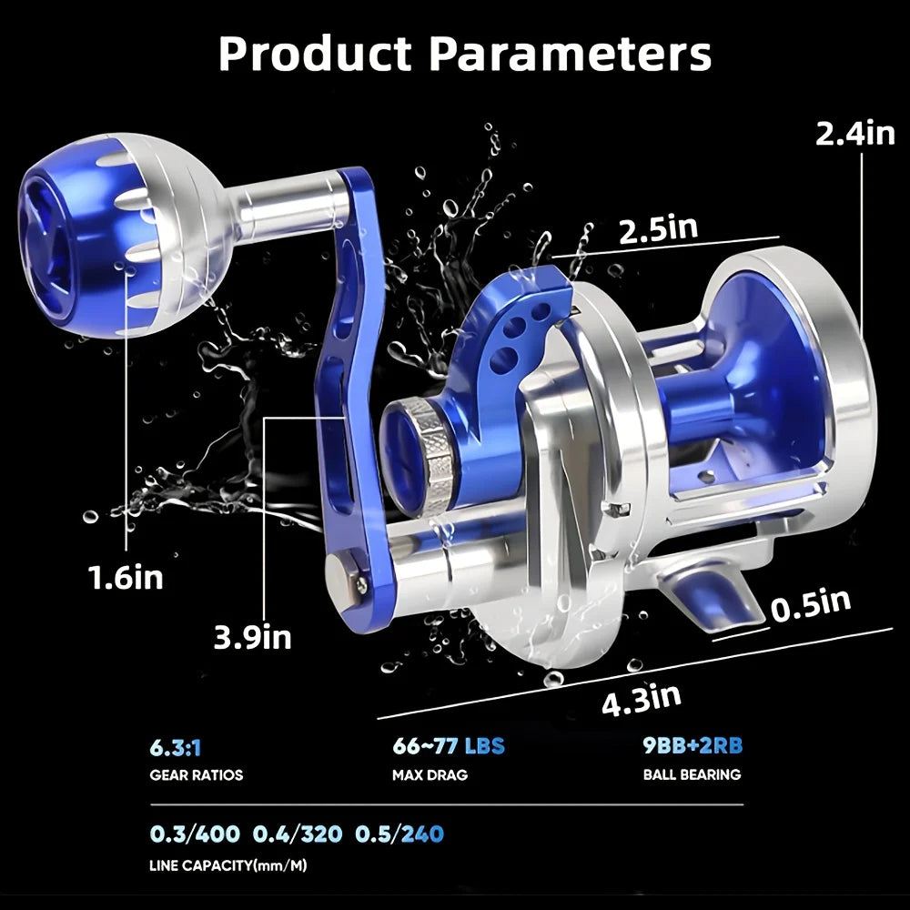 High Density Slow Jigging Saltwater Reel with 30KG Max Drag Trolling Service 6.3:1 Gear Ratio Aluminum Fishing Reel