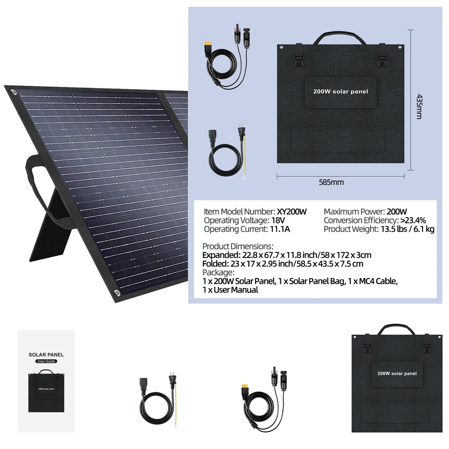 Portable 200W Foldable Solar Panel for Power Station Use Camping Solar Panel Off-grid Solar Panel