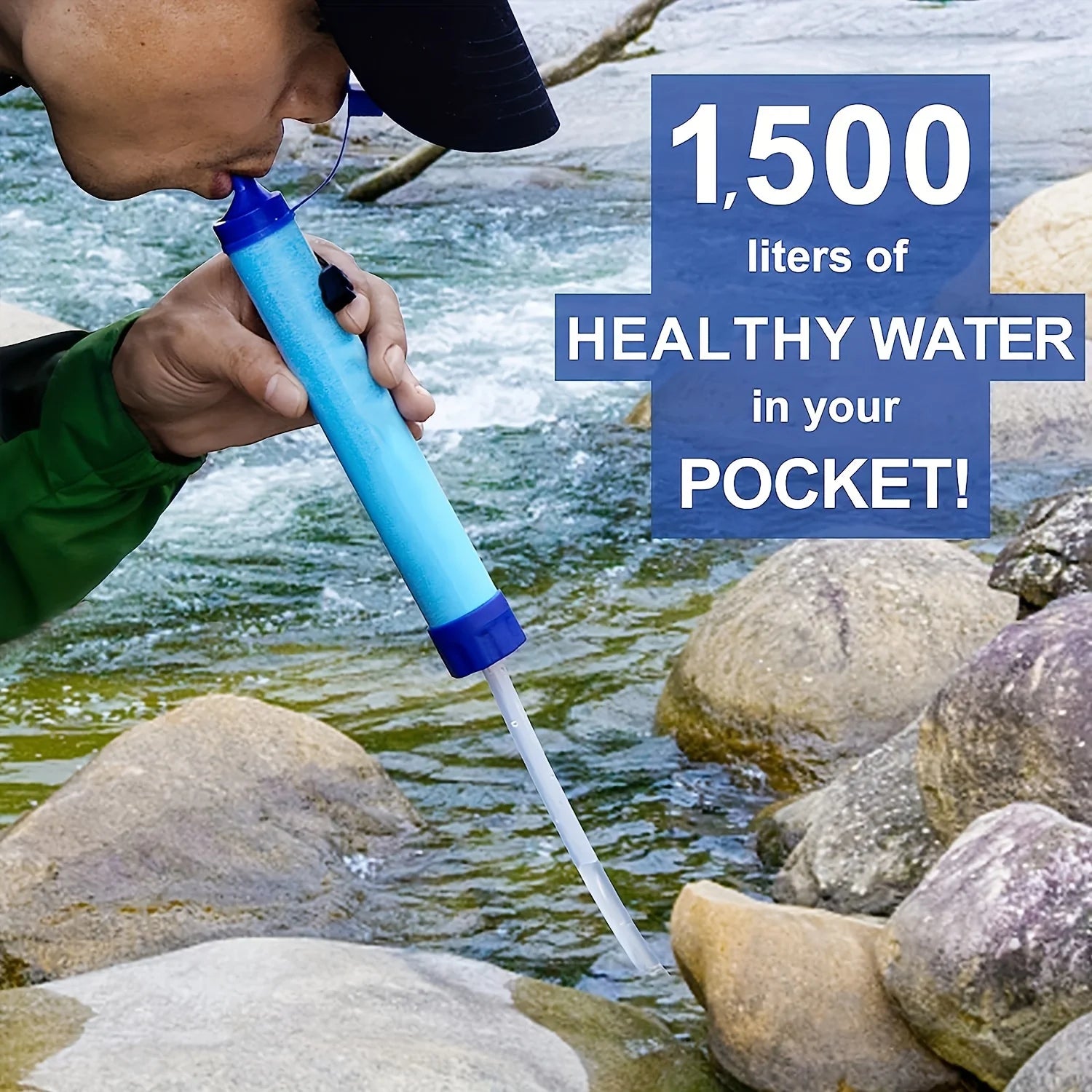 Outdoor water filter, straw water filtration system, camping hiking backpacking emergency survival water purifier