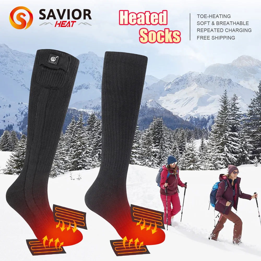 Camping Hiking Outdoor Winter Soft Thick Plush Warm Heating Freeze Protection Long Battery Heated Socks