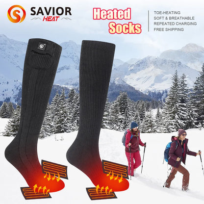 Camping Hiking Outdoor Winter Soft Thick Plush Warm Heating Freeze Protection Long Battery Heated Socks
