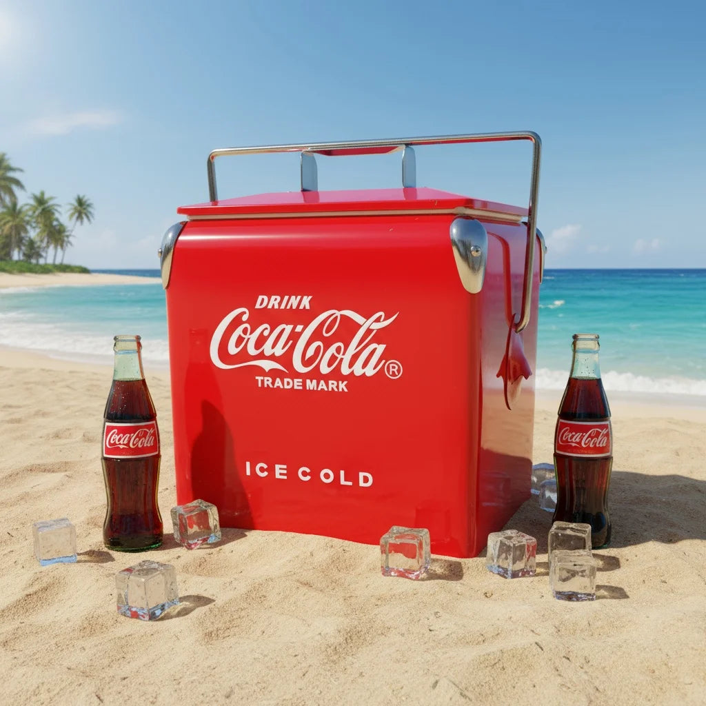 Vintage Iron Coca Ice Chest Beverage Cooler Bottle Opener 14QT Portable Cooler with Handle for Camping Beach RV BBQ Fishing