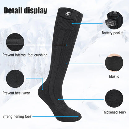 Camping Hiking Outdoor Winter Soft Thick Plush Warm Heating Freeze Protection Long Battery Heated Socks