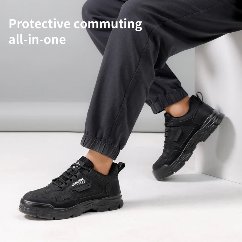 Lanoudun Heavy Wear Resistant Black Safety Shoes For Men Steel Toe Puncture Resistant Euro Standard Cap Hiking