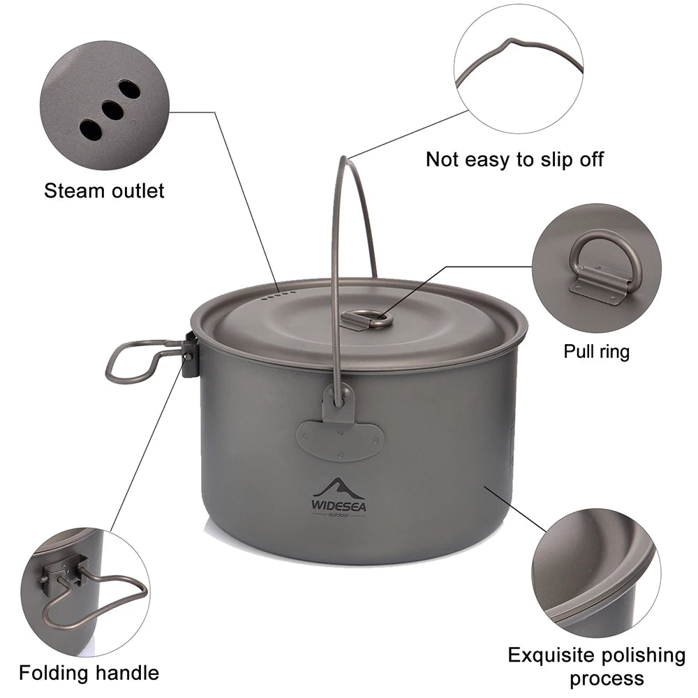 Widesea Camping Tableware Titanium Cookware Set Tourism Cauldron Outdoor Cooking Pot Picnic Kitchen Hiking Trekking