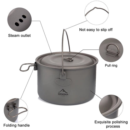 Widesea Camping Tableware Titanium Cookware Set Tourism Cauldron Outdoor Cooking Pot Picnic Kitchen Hiking Trekking