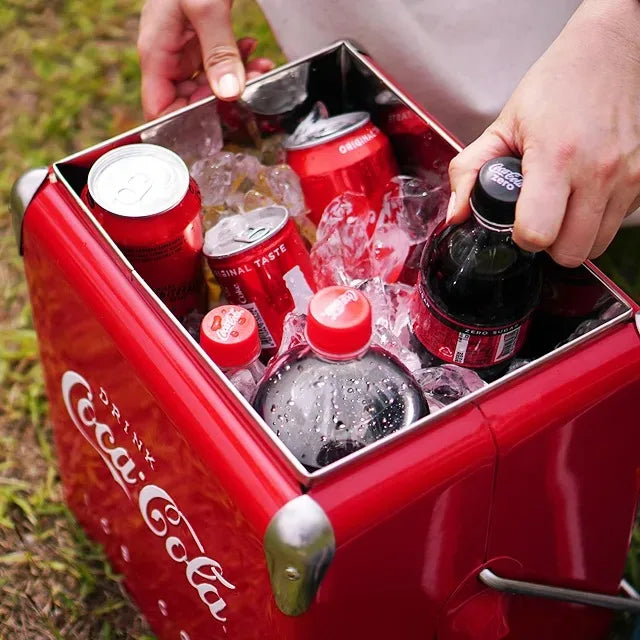 Vintage Iron Coca Ice Chest Beverage Cooler Bottle Opener 14QT Portable Cooler with Handle for Camping Beach RV BBQ Fishing