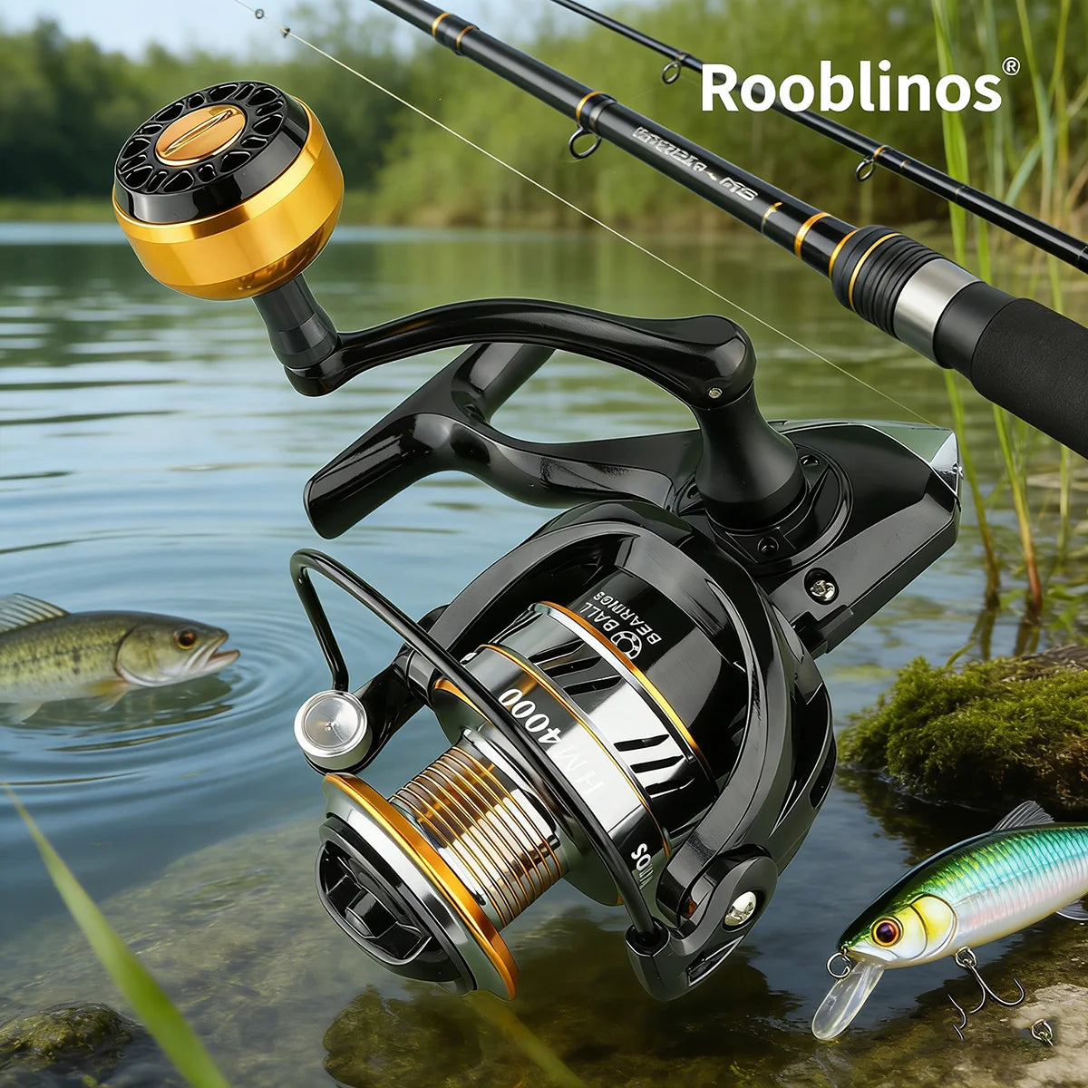 Rooblinos HM Spinning Reel 5.2:1 Left Hand Stream & Ocean Fishing with Nylon Line Twist Prevention Anti-Reverse System