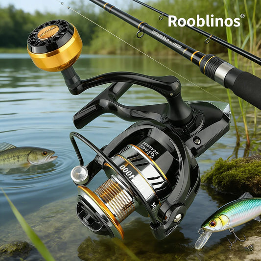 Rooblinos HM Spinning Reel 5.2:1 Left Hand Stream & Ocean Fishing with Nylon Line Twist Prevention Anti-Reverse System