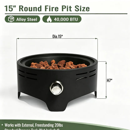 Enjoy 15'' Round Propane Gas Modern Stainless Steel Portable Camping Fire Pit with 40000 BTU for Party Use