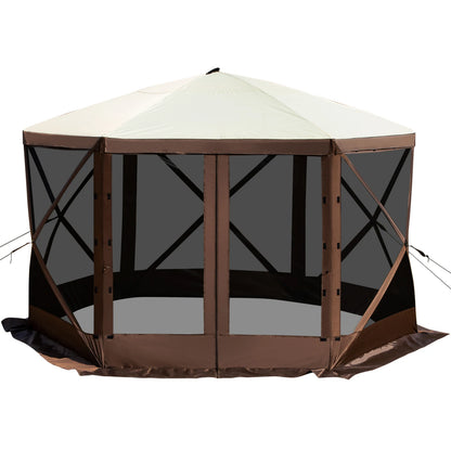 Modern Durable Camping Gazebo Tent 10'x10' 6-Sided Pop-Up Waterproof Shelter Portable Storage Bag Ground Outdoor Furniture