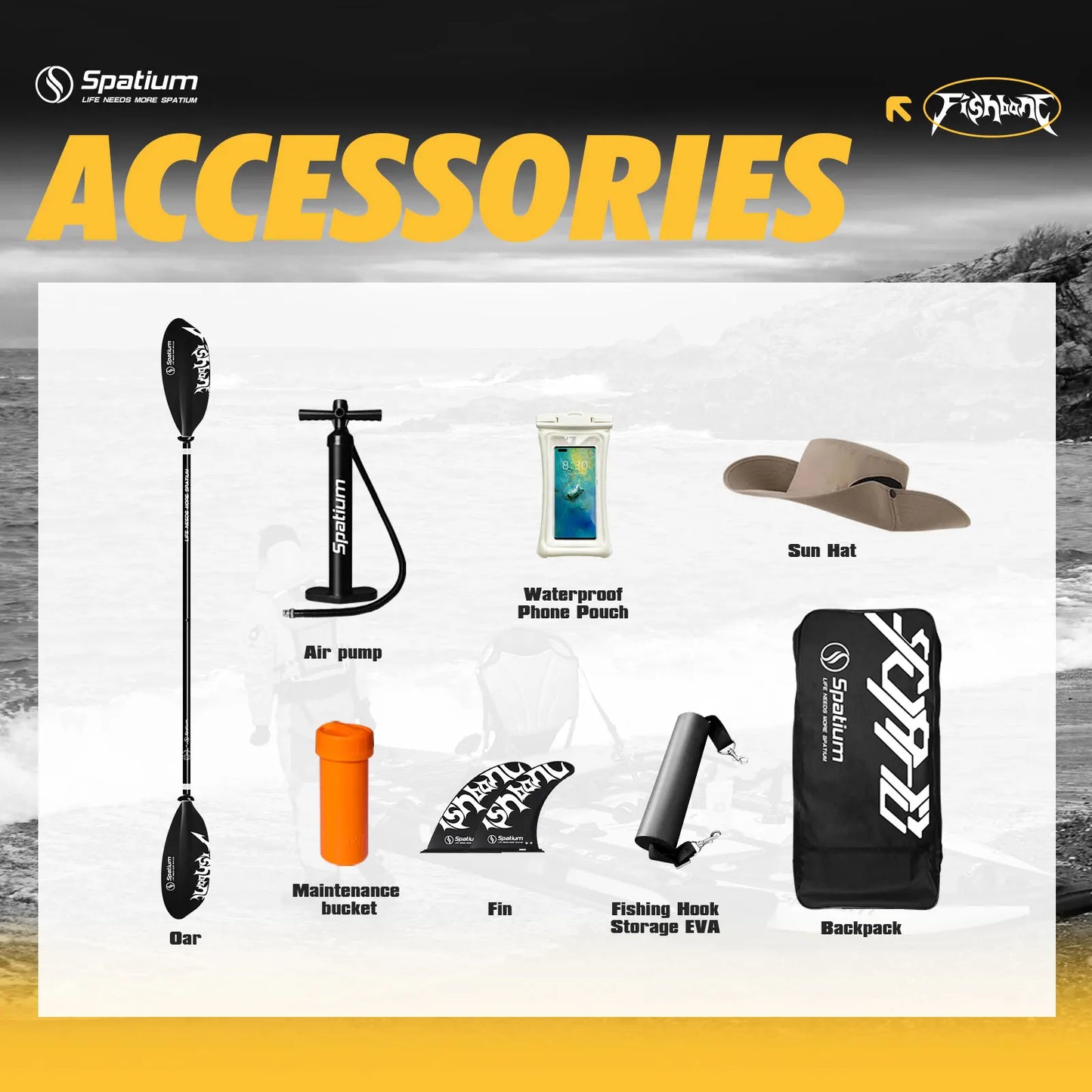 Spatium US Local Warehouse 1 PersonDrop Stitch Ocean Fishing Paddle Board Inflatable Fishing Kayak,easy to Storewith Accessories