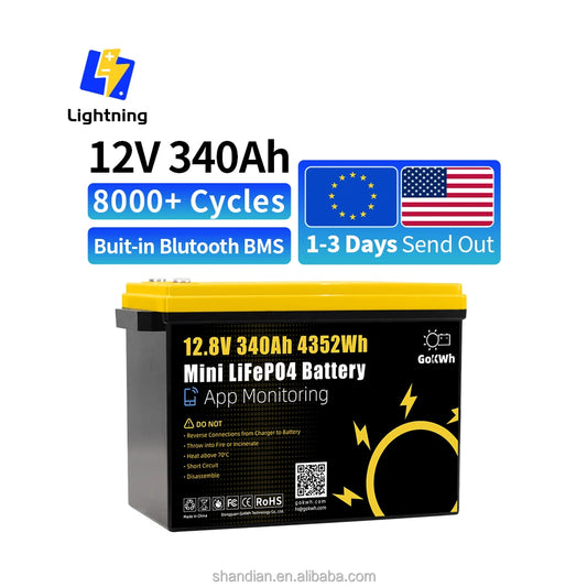 GoKWh Solar 12v 100ah Lifepo4 Battery Pack 24v 100ah 200ah 300ah Lithium Ion Battery Energy System for Camping Car RV Boat Ship