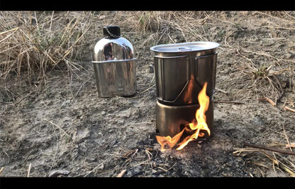 Jolmo Lander Canteen Kit, Stainless Steel Canteen Set Canteen Cookware Set with Cover