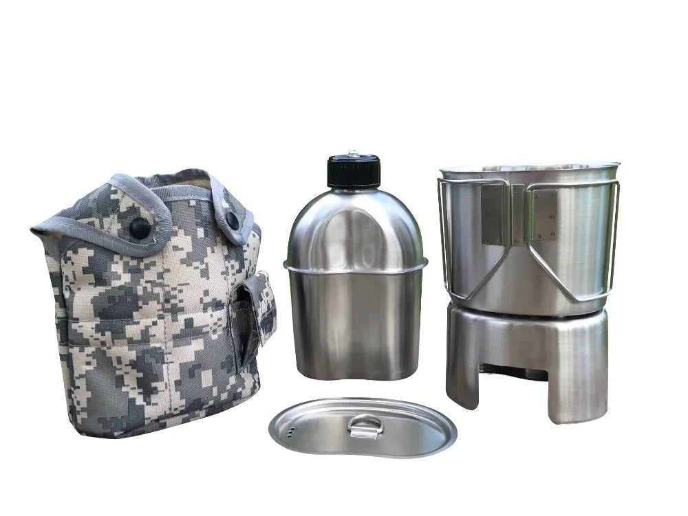 Jolmo Lander Canteen Kit, Stainless Steel Canteen Set Canteen Cookware Set with Cover