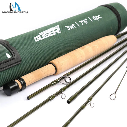 Maximumcatch Cruiser 7/7.5/8ft 2/3/4wt Fly Fishing Rod IM10 Carbon Fiber 6Piece Travel Fly Rod with Cordura Tube