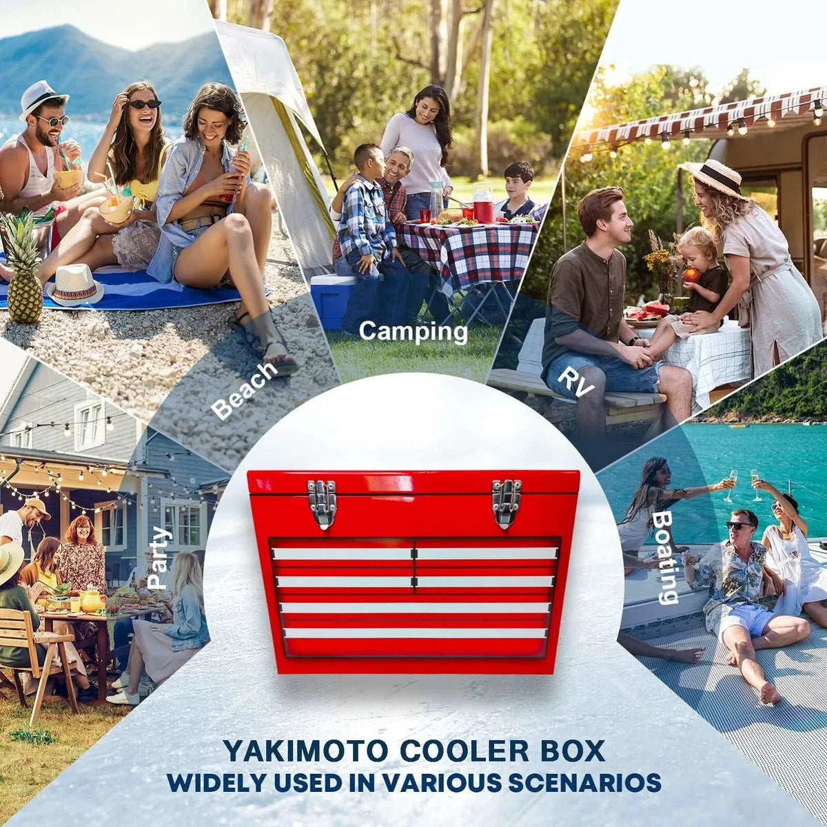20 Liter Red Metal Cooler Box for Camping Travelling Fishing BBQ RV Outdooruse-New Design Beverage Tubs for Beers Drinks